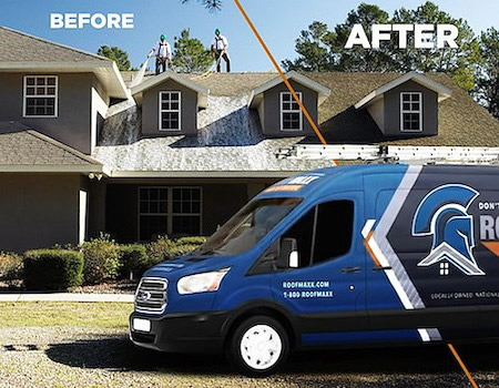 Technician applying roof rejuvenation treatment in fort wayne in